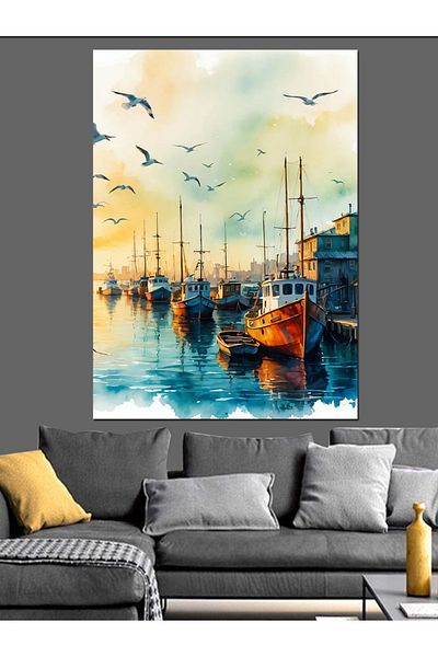 Tablomega Port at Sunset Decorative Canvas - Mdf Wooden Painting