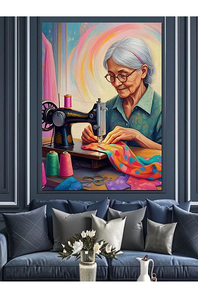 Tablomega Sewing Machine Woman Decorative Canvas - Mdf Wooden Painting
