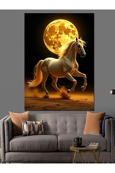 Tablomega Canvas Decorativ Cal Alb la Lumina Lunii - Tablou din Lemn MDF