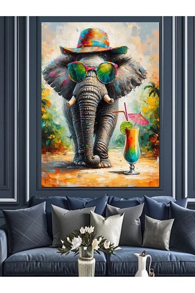 Tablomega Elefant cu ochelari tropicali Pânză decorativă - Lemn MDF