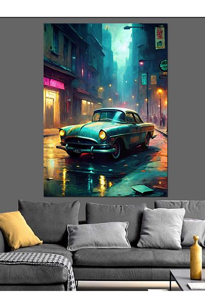 Tablomega Car Decorative Canvas on the Streets of Night - Mdf Wooden Painting