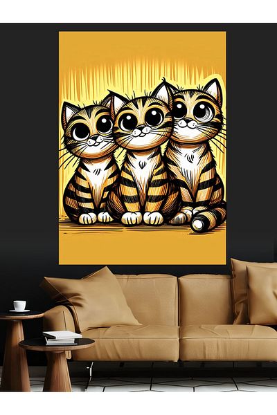 Tablomega Stringed Cats Decorative Canvas - Mdf Wooden Table