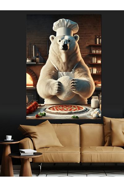 Tablomega Polar Bear Making Pizza Decorative Canvas - Mdf Wooden Painting