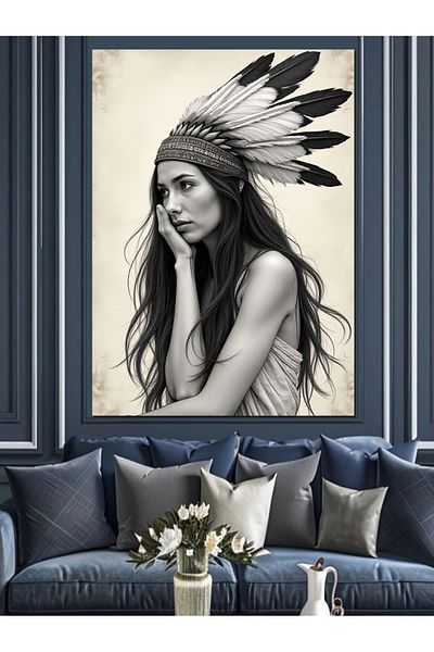 Tablomega Native American Woman Profile Decorative Canvas - Mdf Wooden Painting