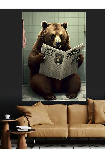 Tablomega Bear Reading Newspaper Decorative Canvas - Mdf Wooden Painting