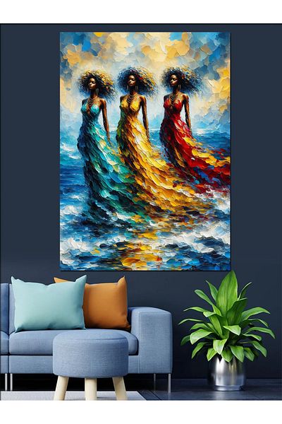 Tablomega Colorful Women Silhouettes Decorative Canvas - Mdf Wooden Painting