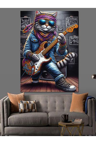 Tablomega Guitar Cat Decorative Canvas - Mdf Wooden Painting