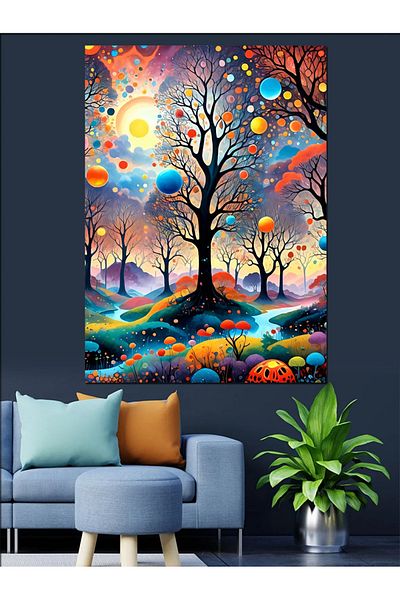 Tablomega Colorful Tree Decorative Canvas - Mdf Wooden Table