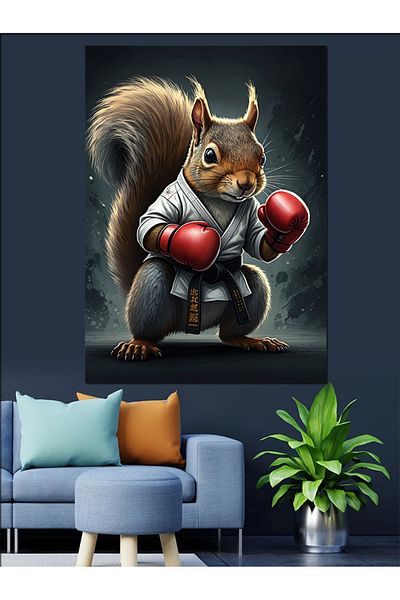 Tablomega Boxer Squirrel Decorative Canvas - Mdf Wooden Painting