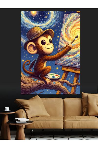 Tablomega Painter Monkey Decorative Canvas - Mdf Wooden Table