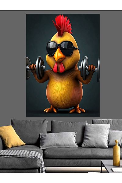 Tablomega Weight Lifting Chicken Decorative Canvas - Mdf Wooden Table
