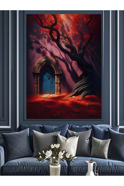 Tablomega Pânză decorativă Red Tree Road - Lemn MDF