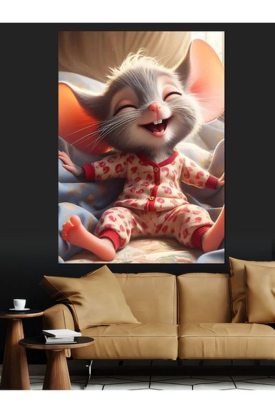 Tablomega Smiling Mouse Baby Decorative Canvas - Mdf Wooden Painting