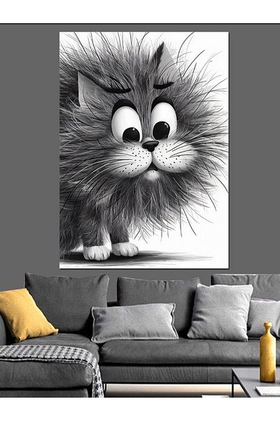 Tablomega Cute Fluffy Cat Decorative Canvas - Mdf Wooden Painting