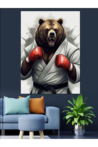 Tablomega Boxer Bear Decorative Canvas - Mdf Wooden Painting