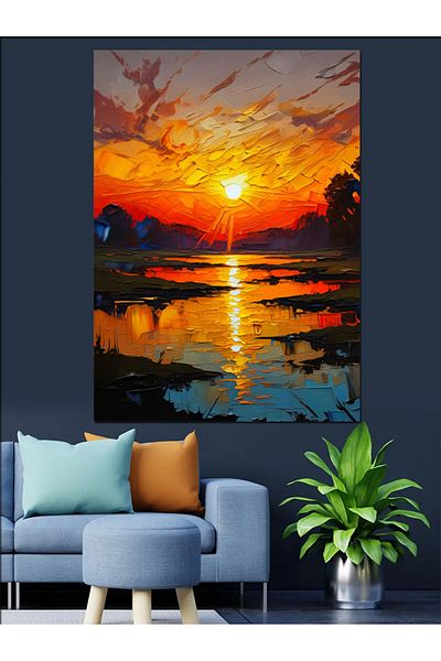 Tablomega Sunset by the Lake Decorative Canvas - Mdf Wooden Painting