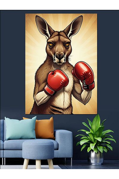 Tablomega Boxer Kangaroo Decorative Canvas - Mdf Wooden Painting