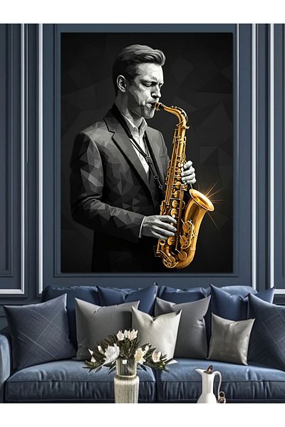 Tablomega Man Playing Saxophone Decorative Canvas - Mdf Wooden Painting