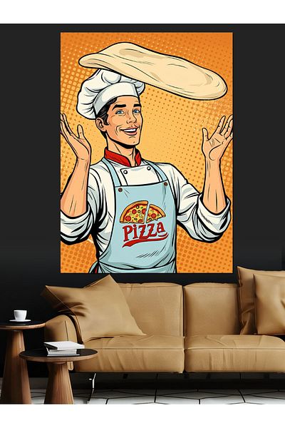 Tablomega Pizzeria Chef Cartoon Decorative Canvas - Mdf Wooden Painting
