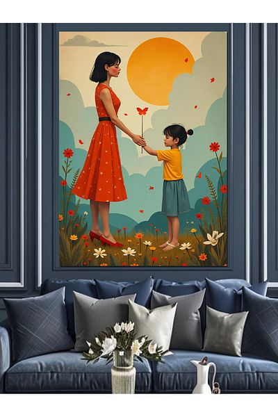 Tablomega Mother and Daughter Decorative Canvas - Mdf Wooden Painting