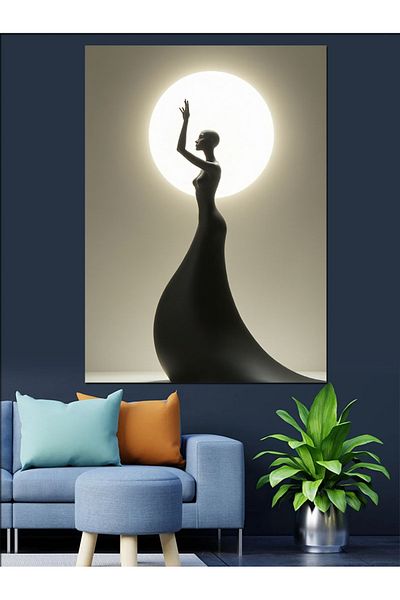 Tablomega Moon and Woman Silhouette Decorative Canvas - Mdf Wooden Painting