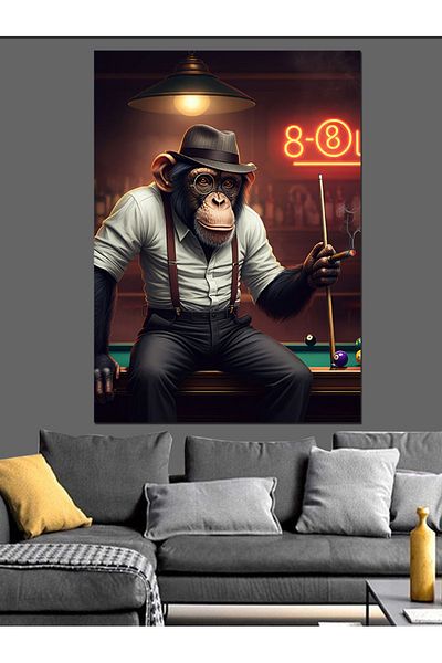 Tablomega Billiard Monkey Decorative Canvas - Mdf Wooden Table