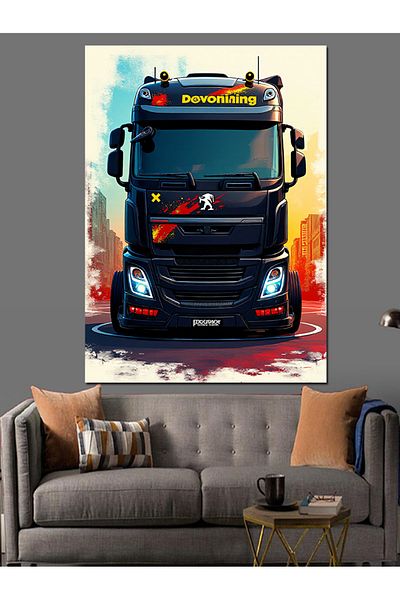 Tablomega Black Truck on the Road Decorative Canvas - Mdf Wooden Painting