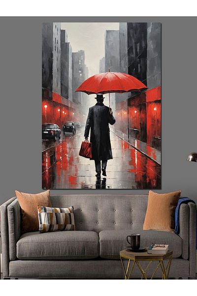 Tablomega Red Umbrella Decorative Canvas - Mdf Wooden Table