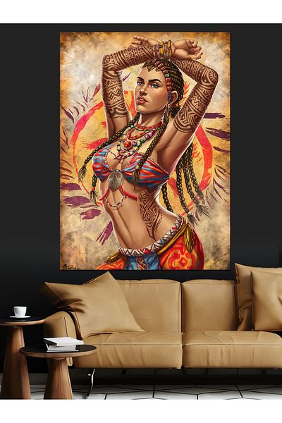 Tablomega Ethnic Warrior Woman Decorative Canvas - Mdf Wooden Painting