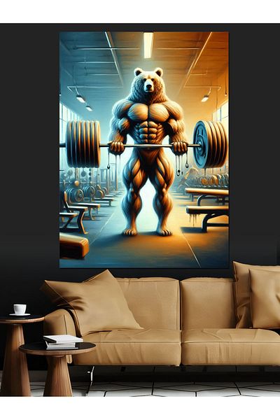 Tablomega Muscular Bear Decorative Canvas - Mdf Wooden Painting