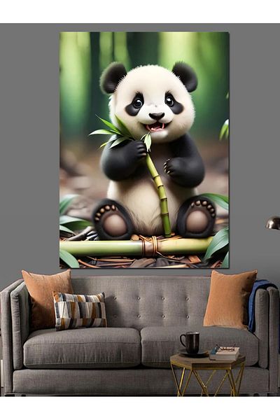 Tablomega Panda care mănâncă bambus Pânză decorativă - Lemn MDF