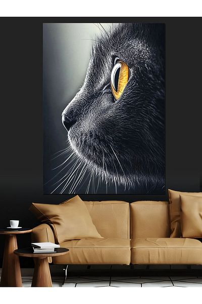 Tablomega Yellow Eyed Cat Decorative Canvas - Mdf Wooden Painting