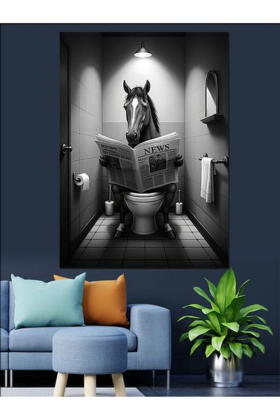 Tablomega Horse Reading Newspaper Decorative Canvas - Mdf Wooden Painting
