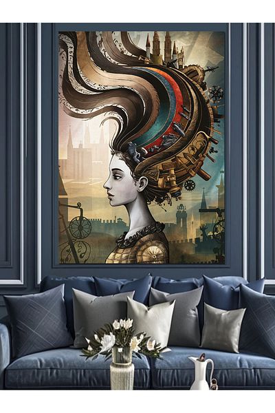 Tablomega Woman Decorative Canvas with Hairstyle - Mdf Wooden Painting