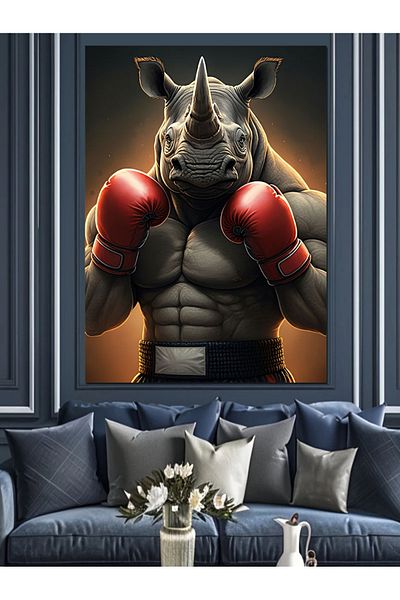 Tablomega Boxing Glove Rhino Decorative Canvas - Mdf Wood Painting