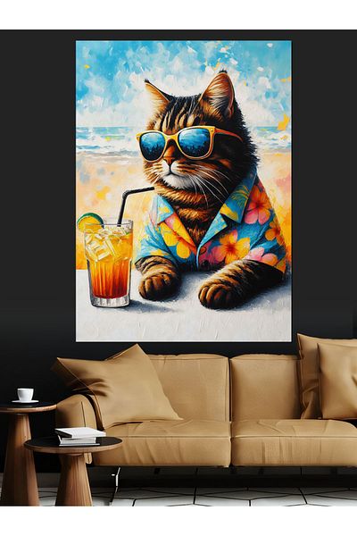 Tablomega Cat with Sunglasses Decorative Canvas - Mdf Wooden Painting