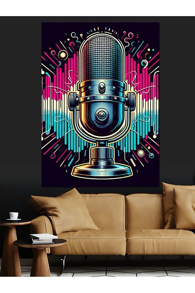 Tablomega Neon Microphone Decorative Canvas - Mdf Wooden Table