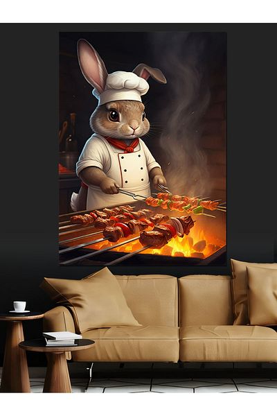 Tablomega Barbecue and Rabbit Decorative Canvas - Mdf Wooden Painting