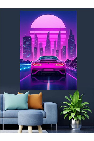 Tablomega Futuristic City and Car Decorative Canvas - Mdf Wooden Painting
