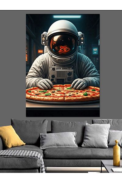 Tablomega Pizza Astronaut Decorative Canvas - Mdf Wooden Table