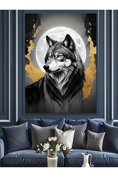 Tablomega Luna Lup Pânză Decorativă - Lemn MDF Pictură