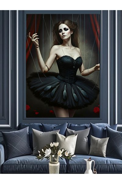 Tablomega Black Swan Decorative Canvas - Mdf Wooden Table