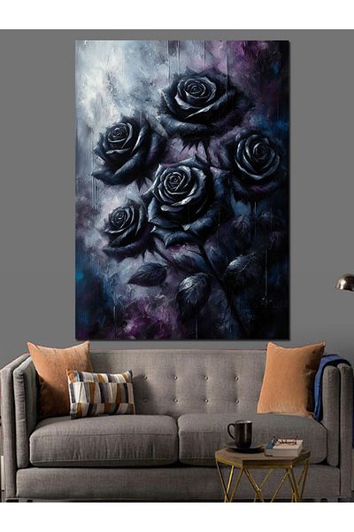 Tablomega Black Roses Decorative Canvas - Mdf Wooden Painting