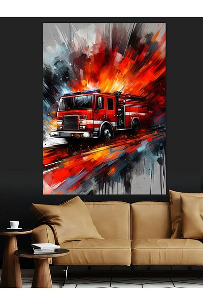 Tablomega Fire Fighting Truck Decorative Canvas - Mdf Wooden Painting