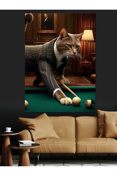 Tablomega Cat Playing Billiards Decorative Canvas - Mdf Wooden Painting
