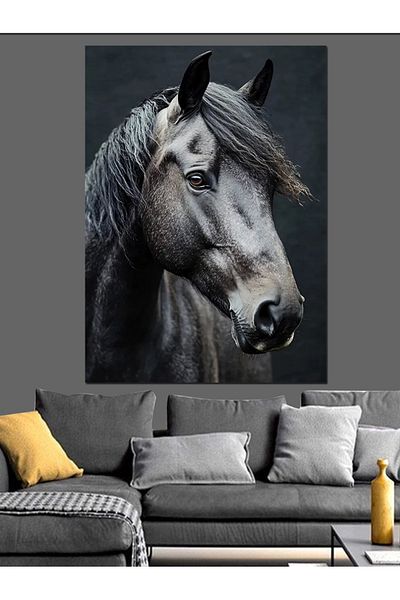 Tablomega Gray Horse Portrait Decorative Canvas - Mdf Wooden Painting