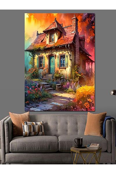 Tablomega Fairytale Home Landscape Decorative Canvas - Mdf Wood Table