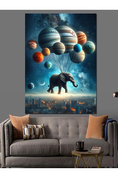 Tablomega Elefant care merge pe laturile planetei Pânză decorativă - Lemn MDF