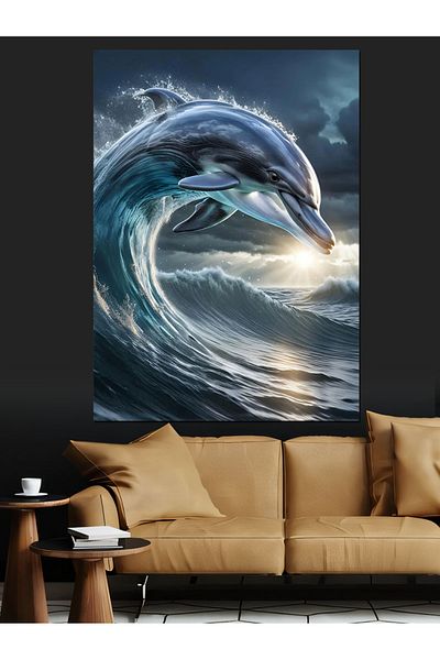 Tablomega Pânză decorativă Dolphin on the Wave - Lemn MDF