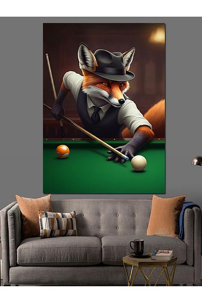Tablomega Fox Playing Billiards Decorative Canvas - Mdf Wooden Painting